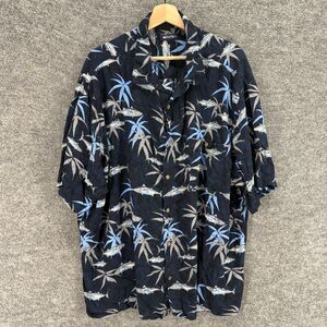 Puritan Shirt Men 3XL Blue Floral Button Up Collared Short Sleeve Pockets Rayon